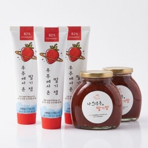 강릉딸기 100% (딸기함량 80%이상) 건강한 수제 딸기잼 300g 2개 튜브잼 100g 3개 선물세트 농장직송