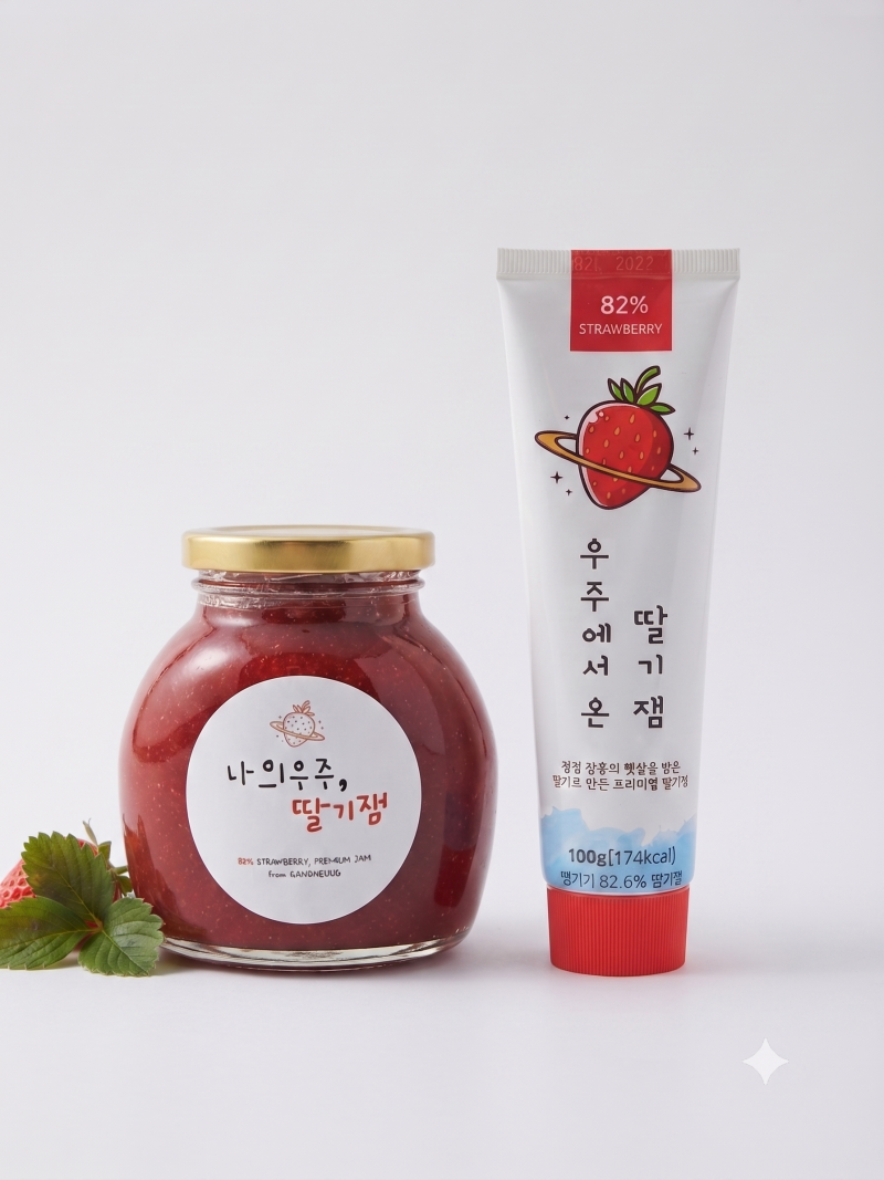 강릉팜,강릉딸기 100% (딸기함량 80%이상) 건강한 수제 딸기잼 300g 2개 튜브잼 100g 3개 선물세트 농장직송